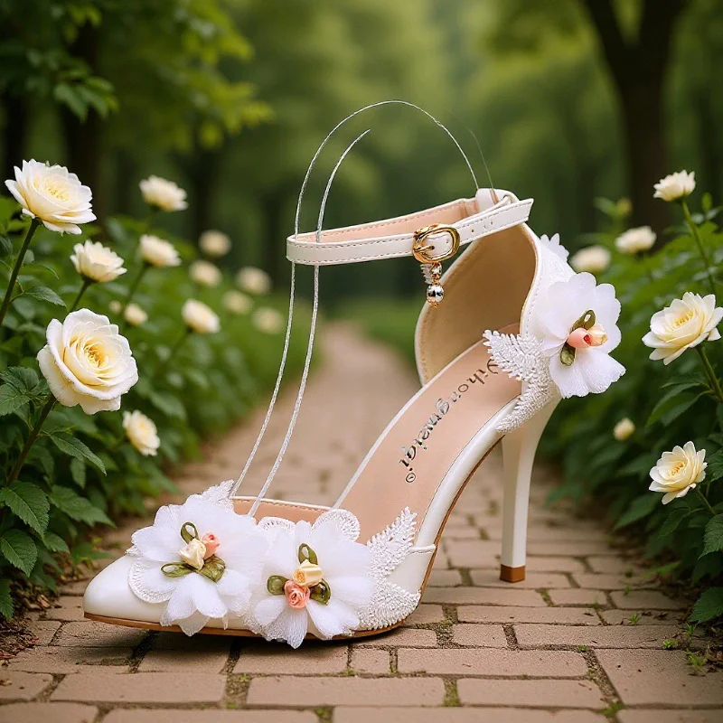 

Весенние и летние женские босоножки на высоком каблуке с вырезами, стразами, кружевом и цветочным узором, из искусственной кожи, с каблуком-тыквой, для свадьбы и банкетов, большие размеры