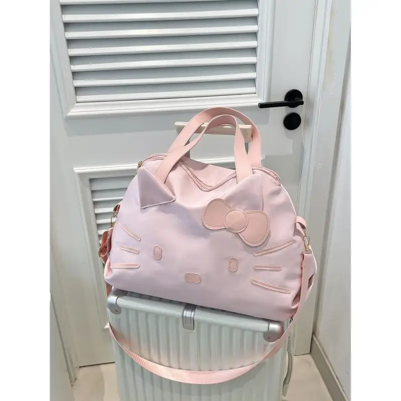 Kawaii سانريو مرحبا كيتي حقيبة التخزين سعة كبيرة المحمولة رحلة قصيرة حقيبة الأمتعة حقيبة الترفيه حقيبة كتف الكرتون حمل حقيبة