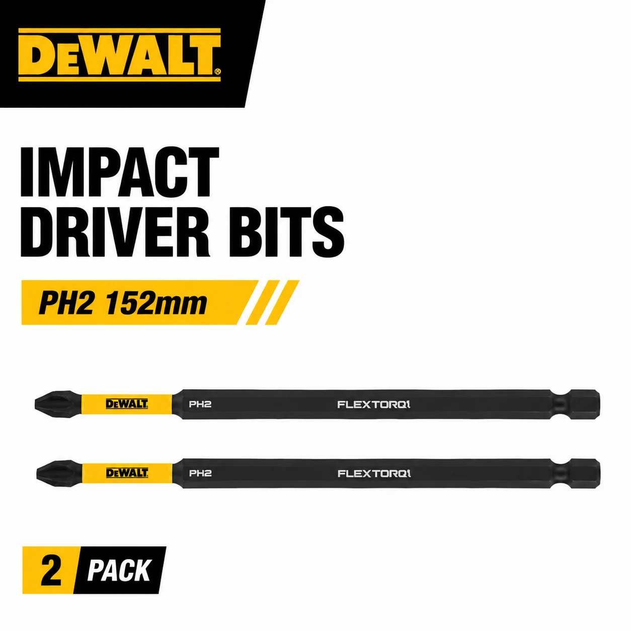 DEWALT DT7800T-2PCS Kit com 2 Pontas de Parafusadeira de Impacto PH2 152mm FlexTorq Longas para Parafusadeiras de Impacto Elétricas