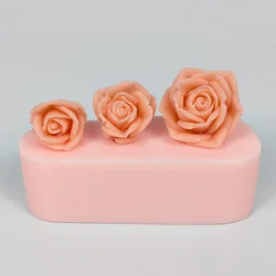 3D Rose Flower Mochi Toy Candle stampo in Silicone 3 fori torta fondente stampo per sapone Aroma fai da te decorazione per la casa strumenti artigianali