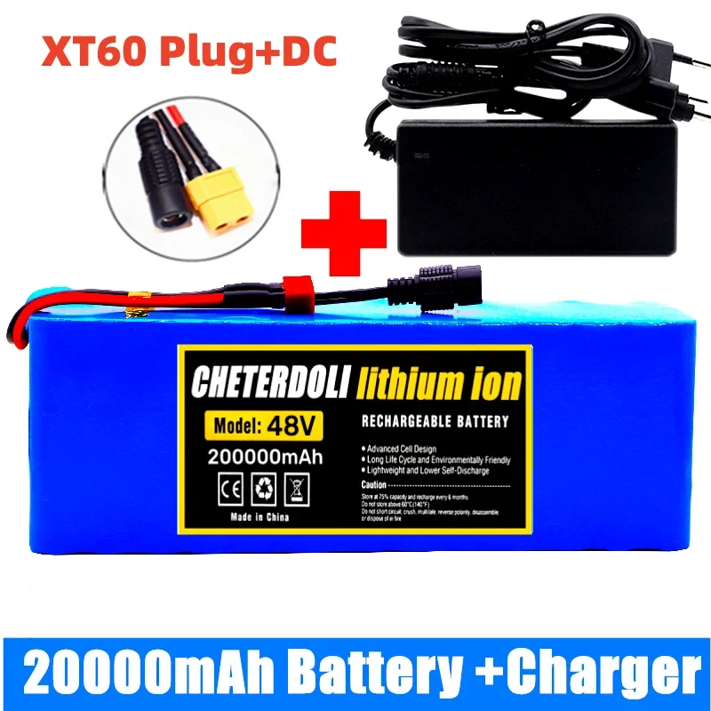 

E-bike Battery 48v 20Ah 18650 Lithium Ion Battery Pack 13S3P eBike Conversion Kit Bafang 1000w and 54.6V 2A Charger + XT60 Plug