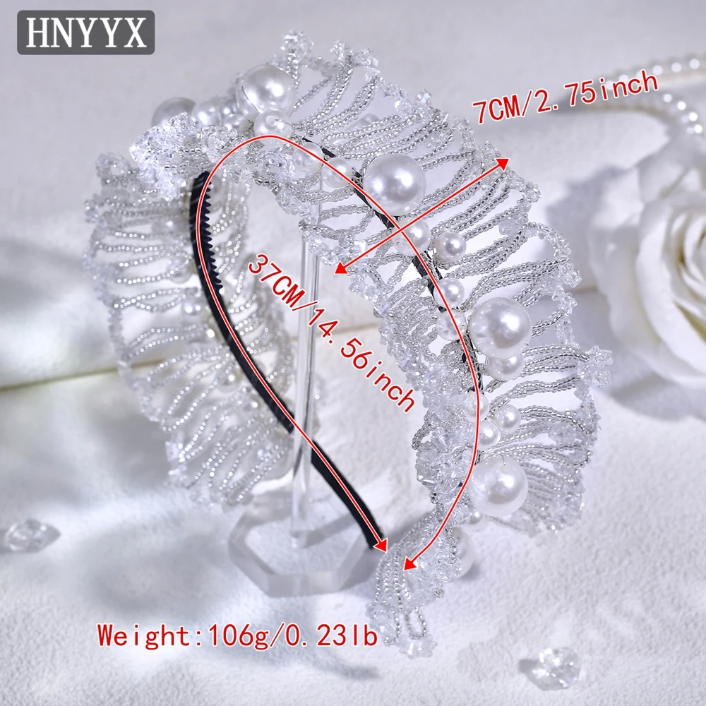 HNYYX Crystal Headband Pearls Hair Accessories Fashion Beaded Hair Piece Baroque Wide Headwear For Wedding Party Tiara A107