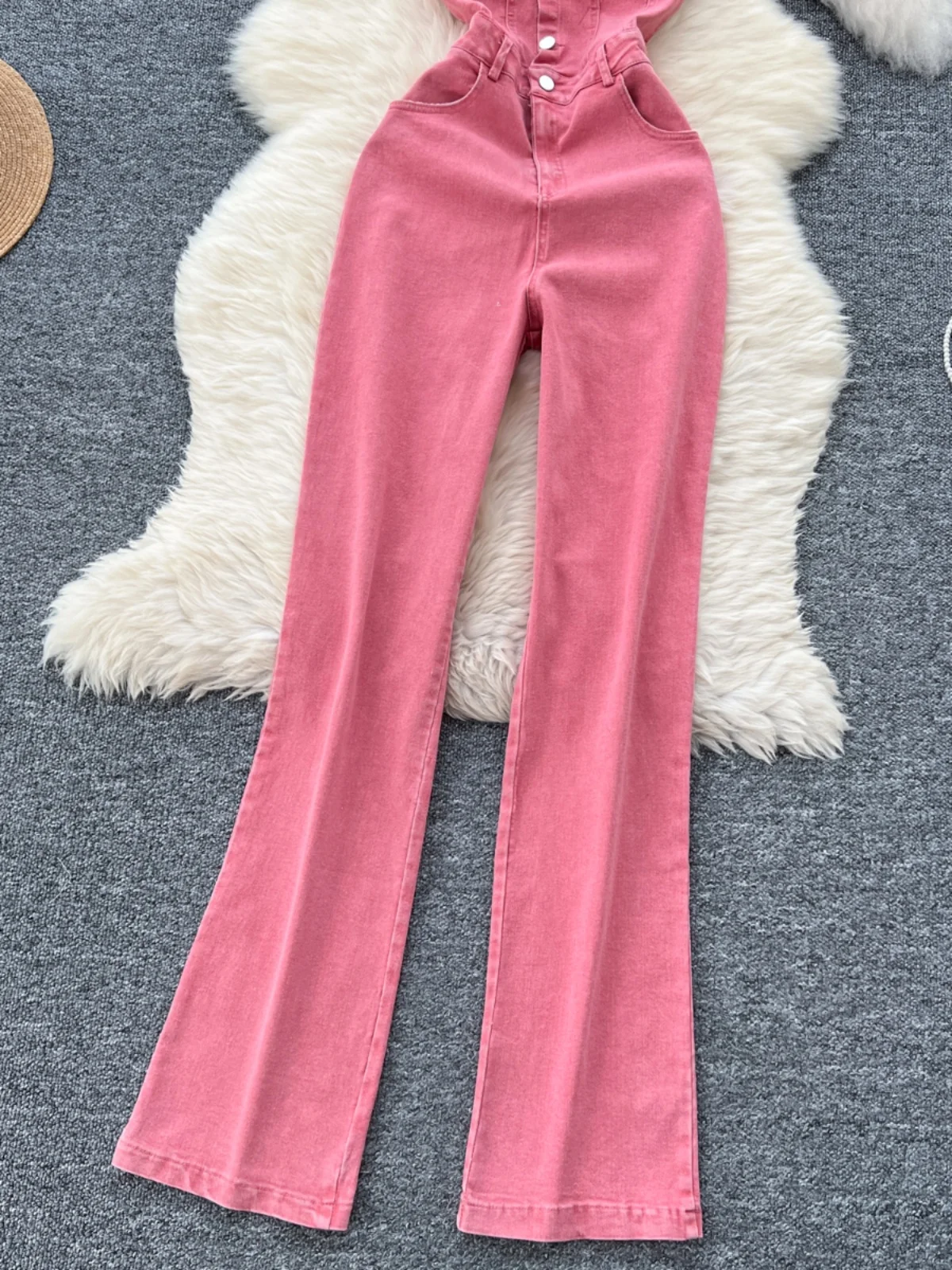 Mono vaquero de verano, nuevo, de cintura alta, entallado, estilo retro coreano, de una pieza, con cuello de un solo botón, c...