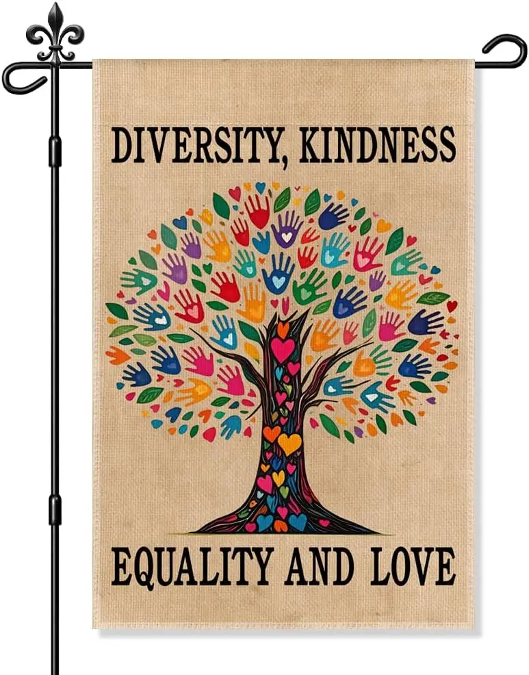 Bandera de jardín de amor y igualdad de la diversidad de Gkodw, divertido letrero colorido para patio de árbol para exteriores, igualdad y inclusión Hu LLE