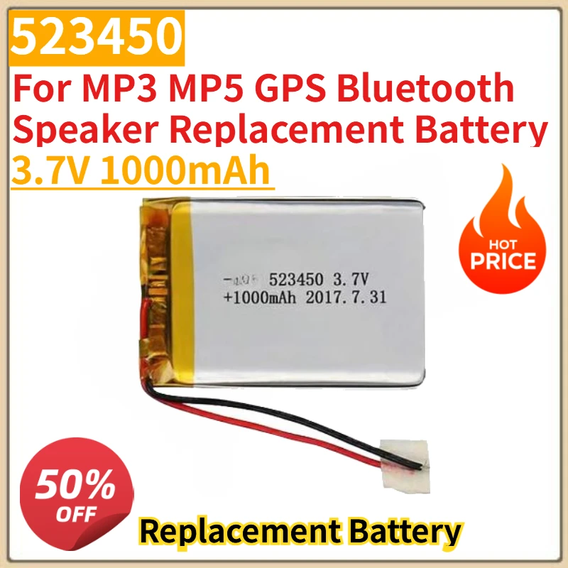 

New 523450 1000mAh 3.7V 523450 Rechargeable Battery Li-ion Battery For MP3 MP5 GPS Bluetooth Speaker Replacement Battery