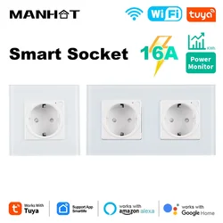 16A Tuya Wifi Smart Dual Socket EU with Power Monitor Function Smart Life App Remote Control Outlet Works with Alexa Google Home