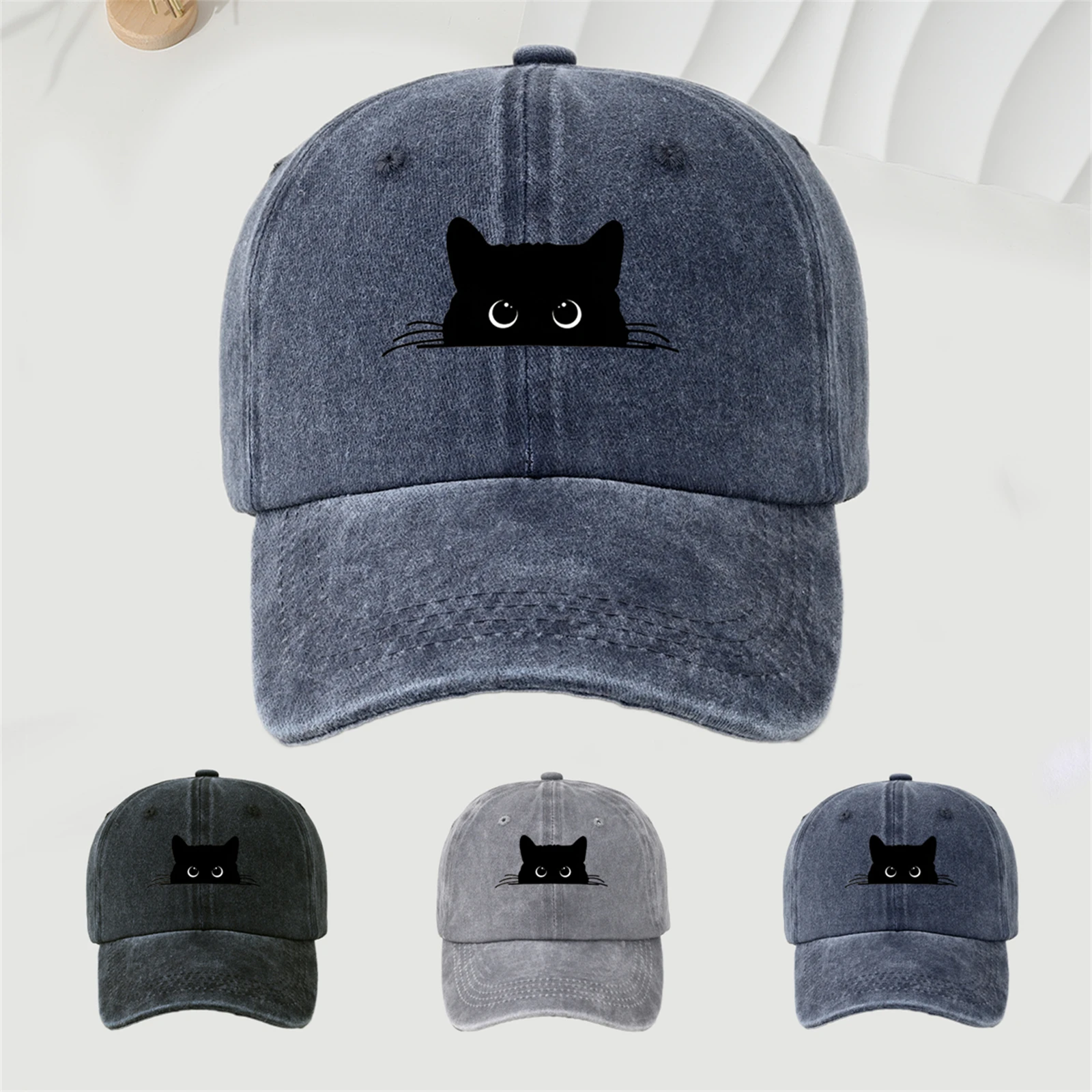 

Винтажная бейсболка с принтом черной кошки, 1 шт., для защиты от солнца, повседневная дышащая кепка, подходит для активного отдыха