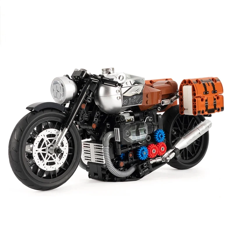 925PCS Technical 1:8 Vehicle Retro Motorcycle Building Blocks Latte Classic Motorbike Assemble Bricks Toys Gift for Adult Kids