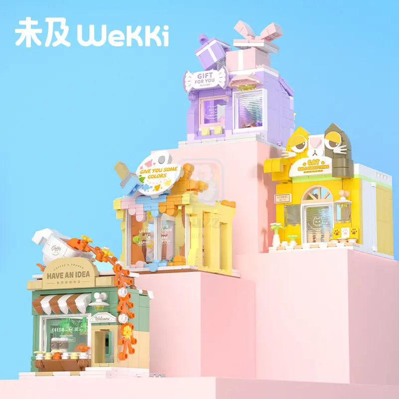 

WEKKI Creative Park Series Street View Coffee House Cat Store Art Gift Shop Model Building Block Toys For Birthday Gifts