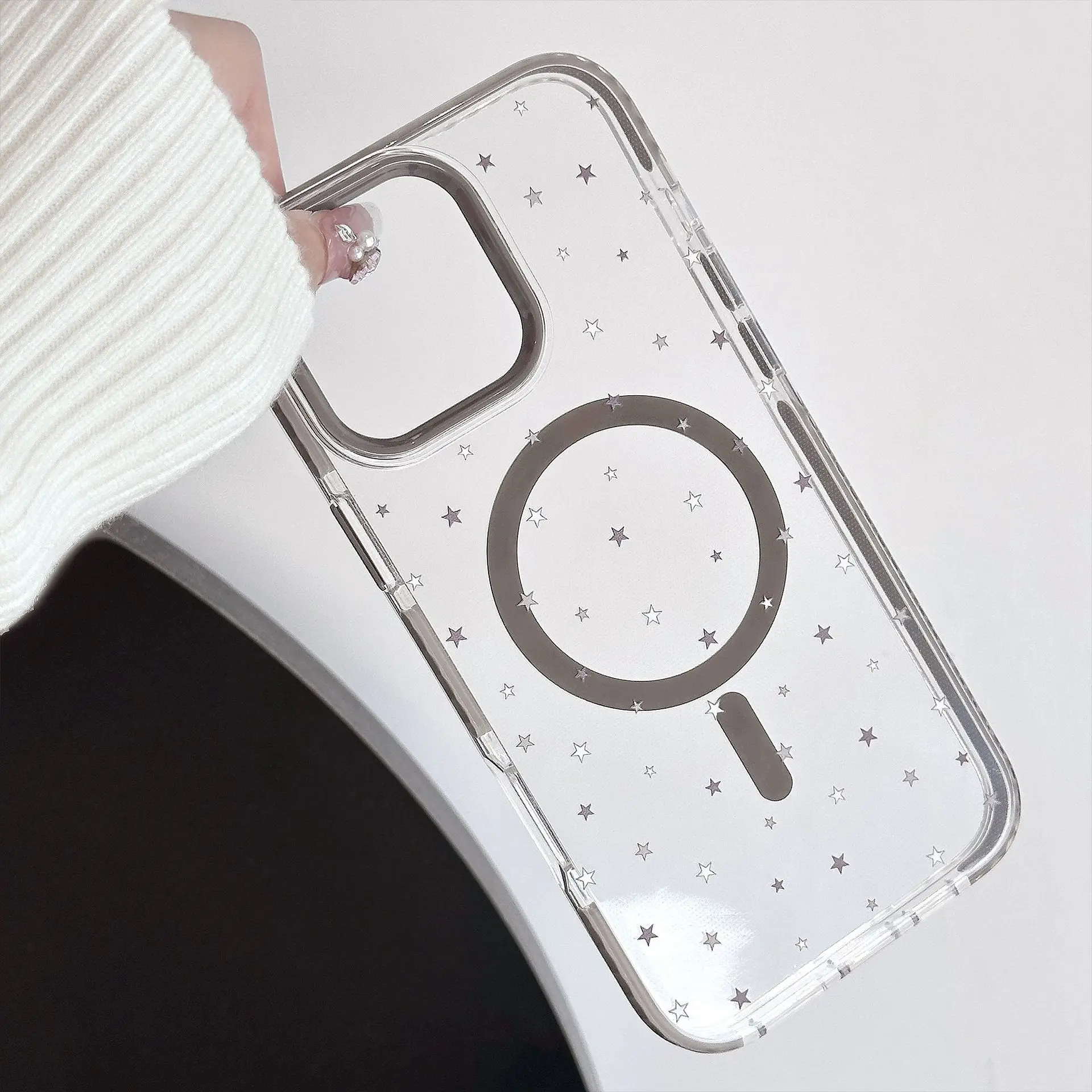 Koreanische Vollbild-Sterne-Magnet-Telefonhülle für iPhone 17, 16, 15, 14, 13, 12, Pro Max, transparent, stoßfest, schützende weiche Abdeckung