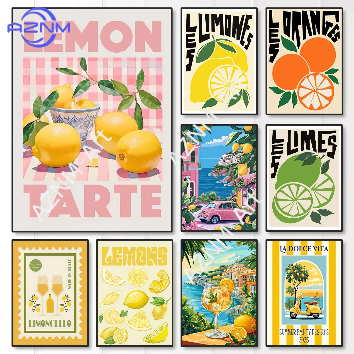 Impresión en lienzo de frutas de limón y naranja, Aperol Spritz en la costa amalfitana, arte de pared italiano para sala de estar moderna, cocina, decoración del hogar, 1 ud.