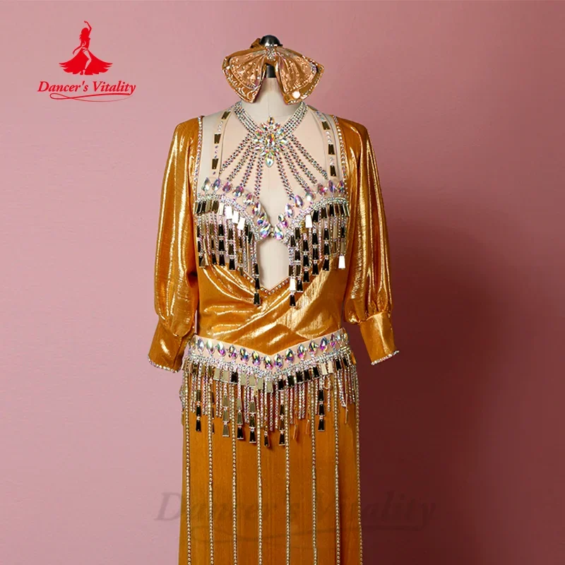 Belly Dancing Competition Costume for Adults and Children Customized Luxury Rhinestone Sequin Tassel Performance Clothing Set