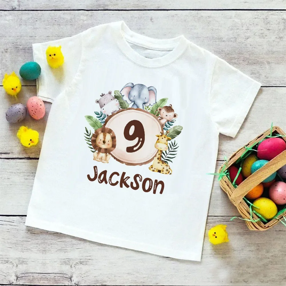 Personalized Birthday Shirt 1-9 Year T-Shirt Wild Tee Boys  Birthday Party T Shirt Wild Animal with Name Clothes Kids Gifts Tops