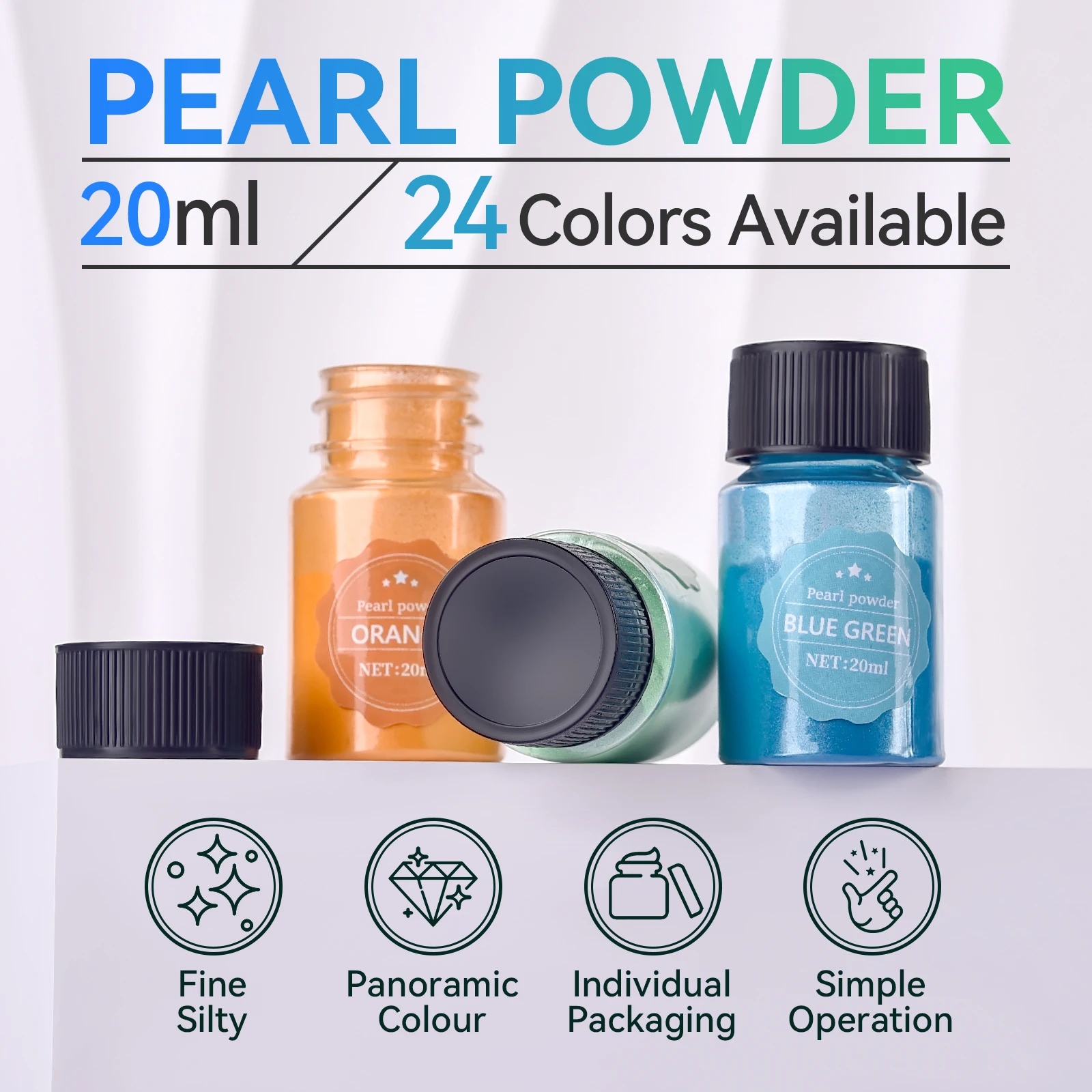 24 Farben, 10 g Epoxidharz-Farbstoff, Glimmerpulver, Pigmente-Set, Harz, Glimmer, Perlglanzharz, Perlenbox, verpackt, Glimmer-Farbstoffe