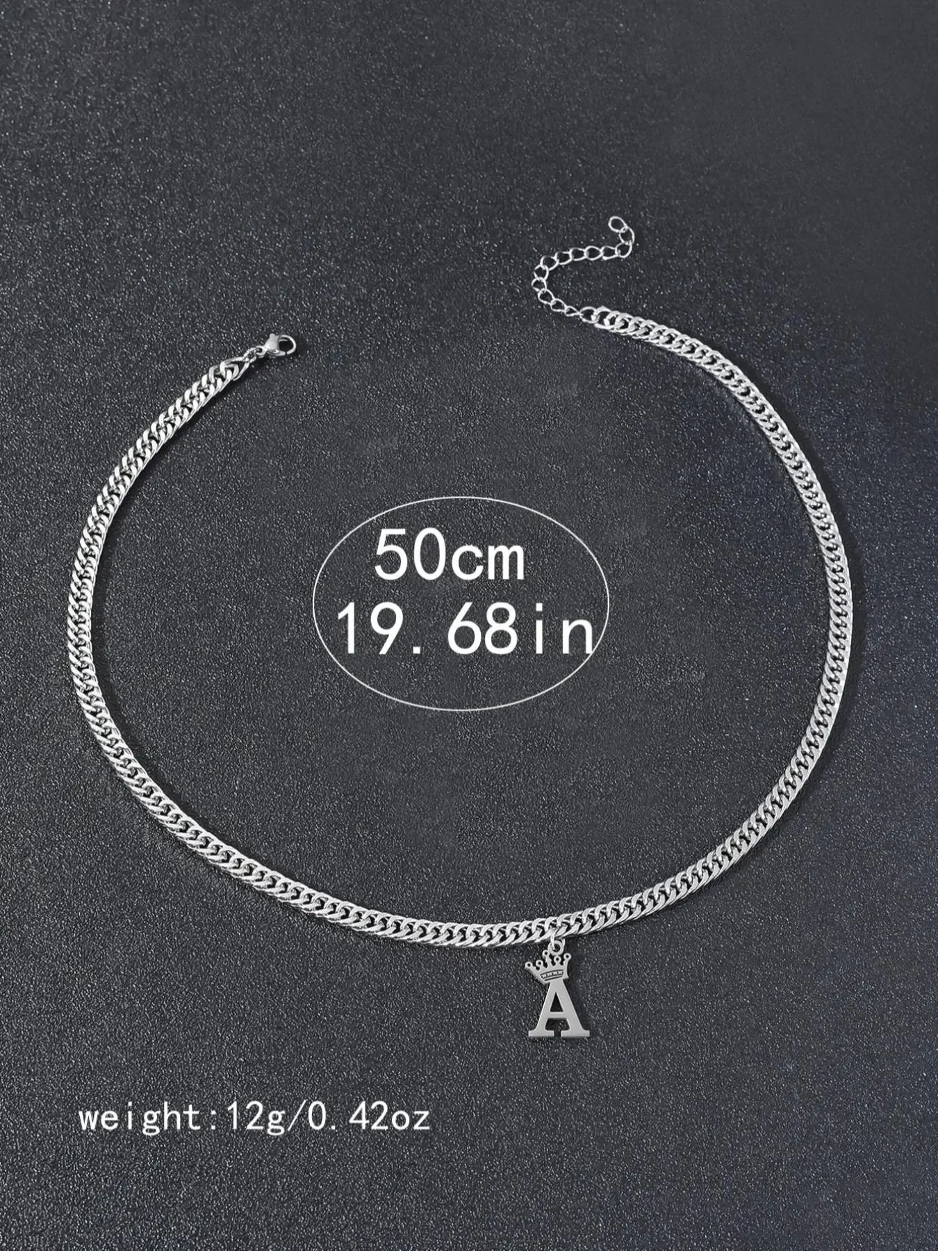 Unisex Street Style Crown Letter Pendant Necklace, Chain Necklaces, Punk Style Chunky Solid Cuban Link Chain Stainless Steel Alphabet Necklace, Fashionable Unique Design Jewelry for Party & Daily Clothing Decoration, National Day Offers