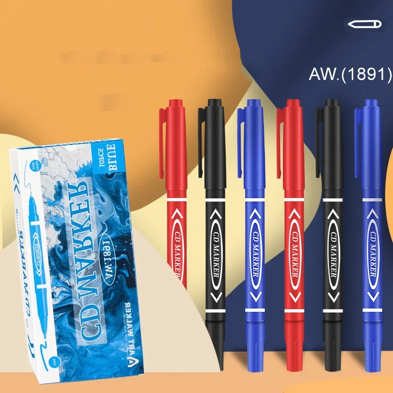 12pcs/set Double Head Marker Pen Waterproof Black/Blue/Red Oily Ink Pen School Study Stationery Life Office Supplies