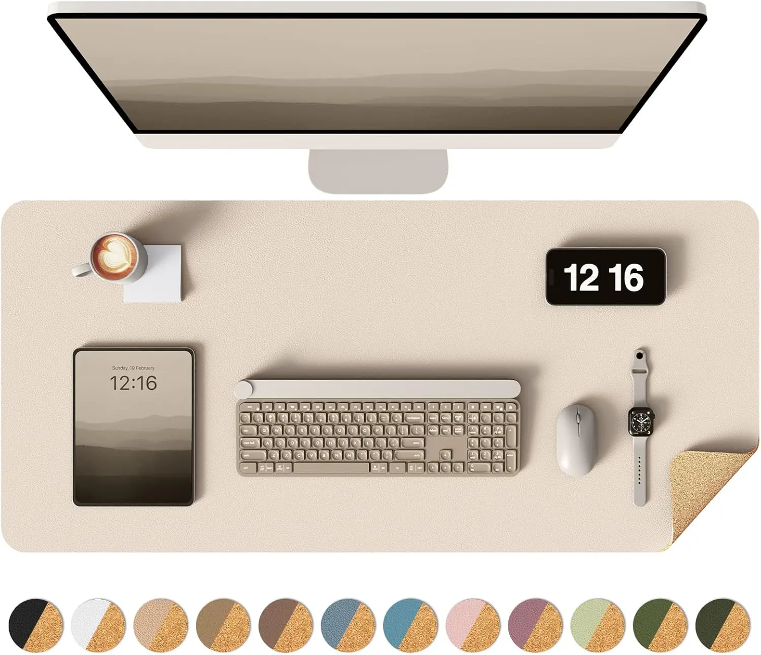 Doppelseitige Schreibtischunterlage, Leder-Schreibtischmatte, Öko-Kork Schreibtischunterlage, Große Mausunterlage, Wasserdichte Schreibtischauflage für Büro/Zuhause – Detail 11