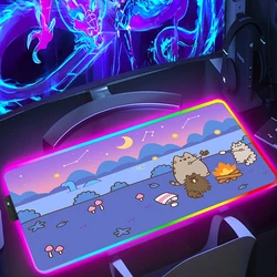 RGB Cartoon Cute Cat Favorite Mousepad Pc Gamer Keyboard Mouse Pad LED Glowing Kawaii Mouse Mats Gaming Computer Rubber Mausepad