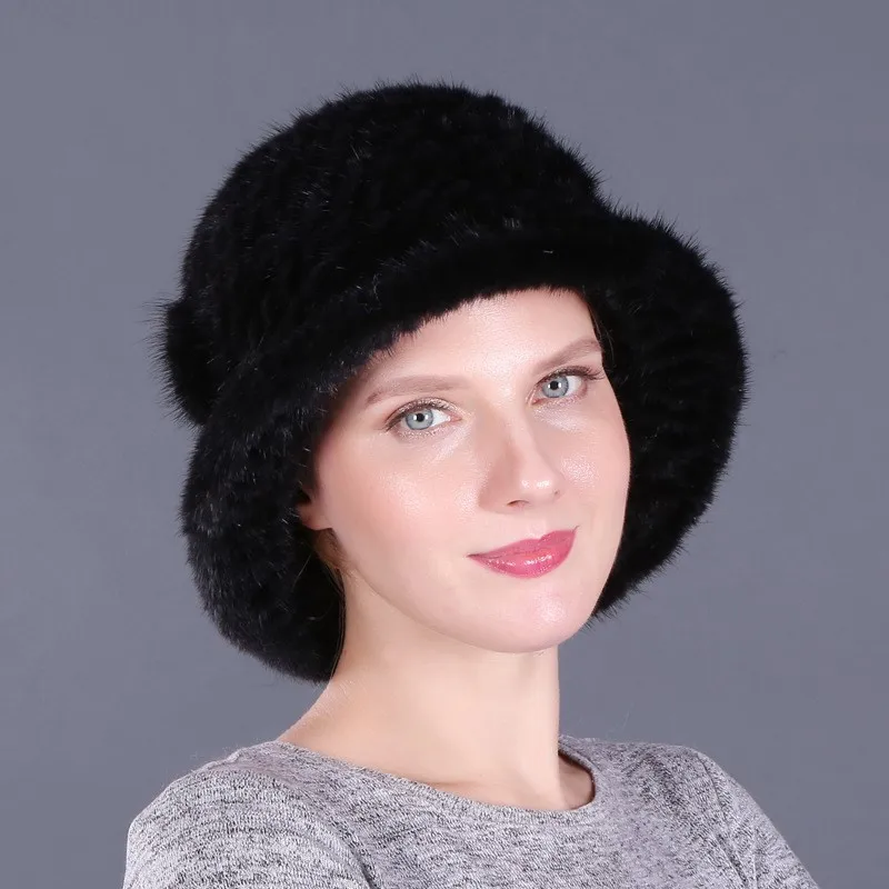 

Hats women's fur and wool woven ear protecters versatile mom basin top