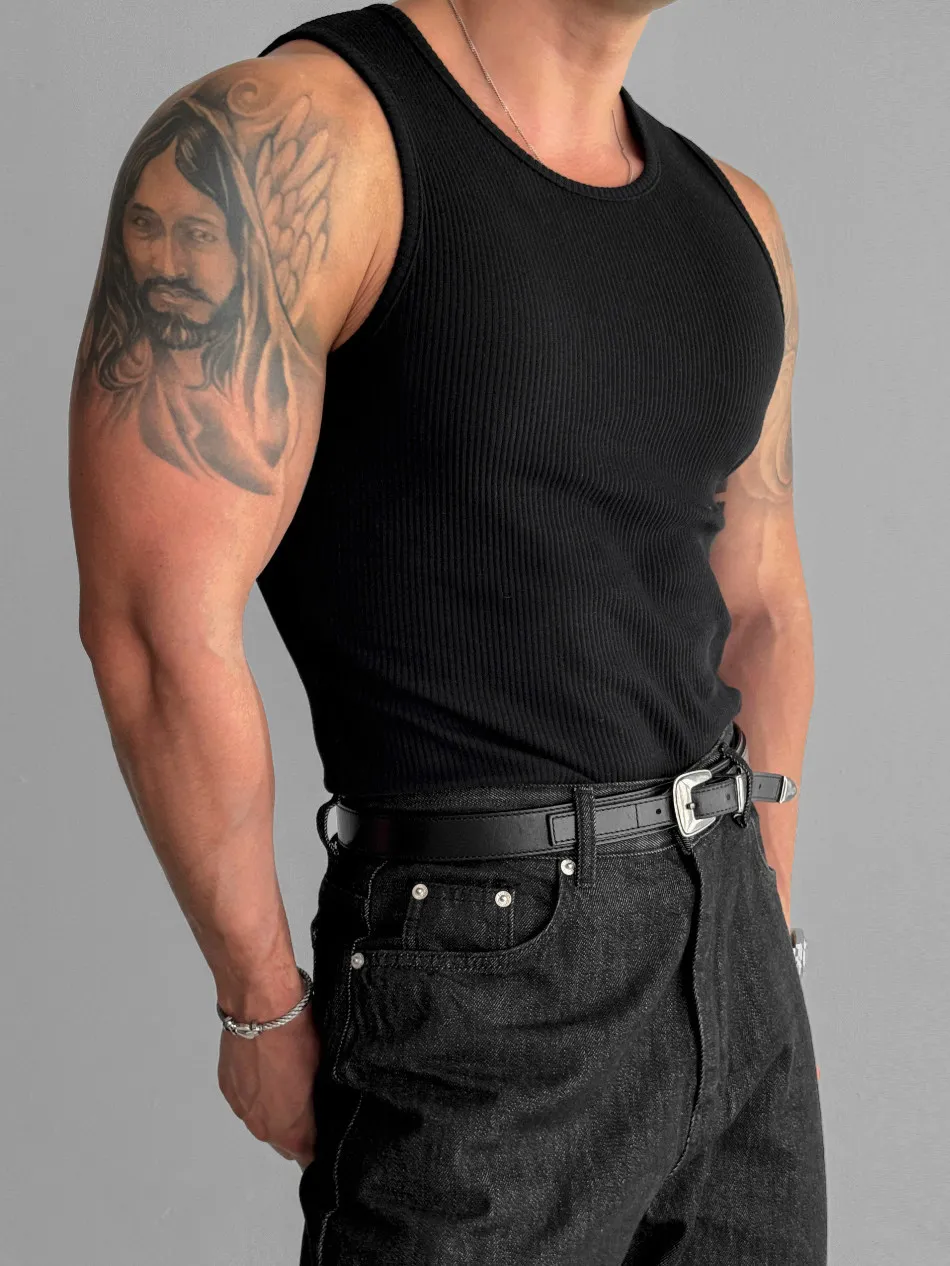 Men's Simple Round Neck Slimming Sleeveless T-Shirts Men's 2026 Summer Sports Fitness Vests Fashion Slim-fit Solid Color Tops - Image 3