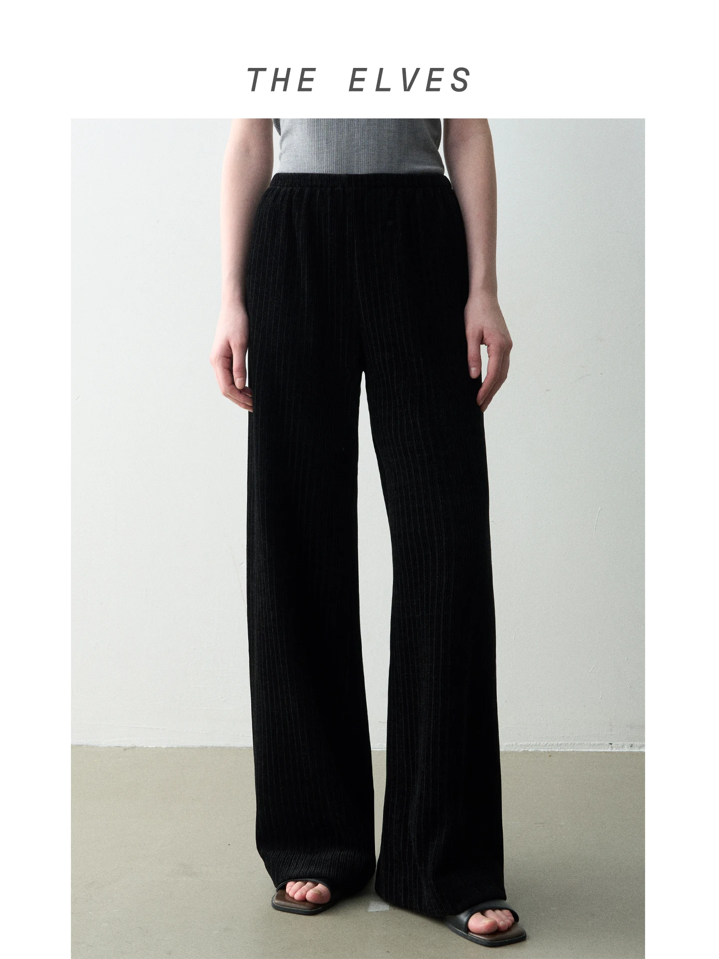 

the Elves Early Spring 2026 Women's Air Pants Double-Sided Corduroy Elastic Waist Slimming Drapey Casual Trousers CleanFit