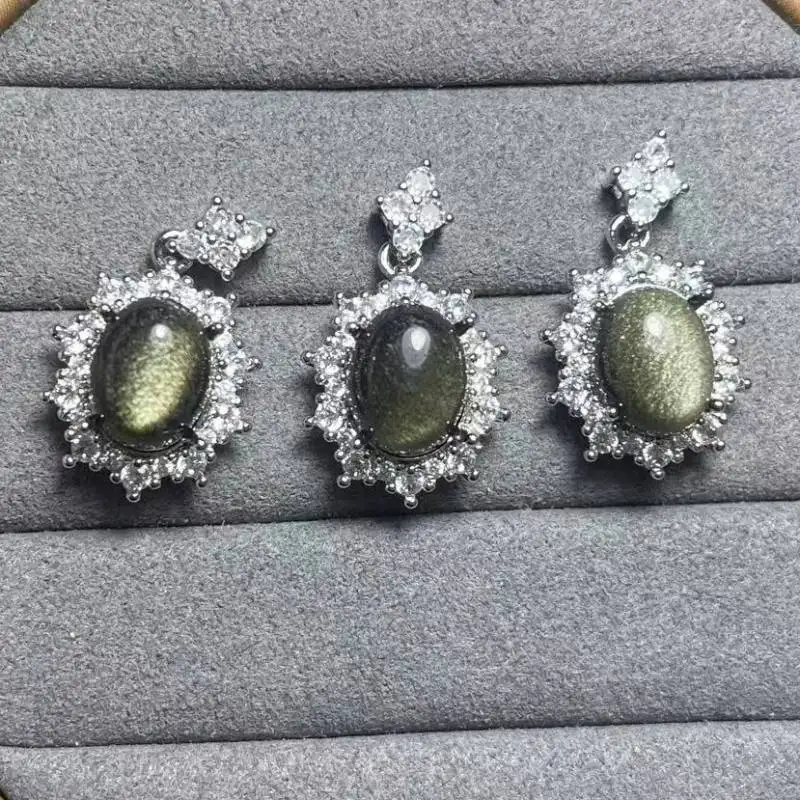 

5pendants natural 8*10mm golden obsidian white copper pendant charms wholesale