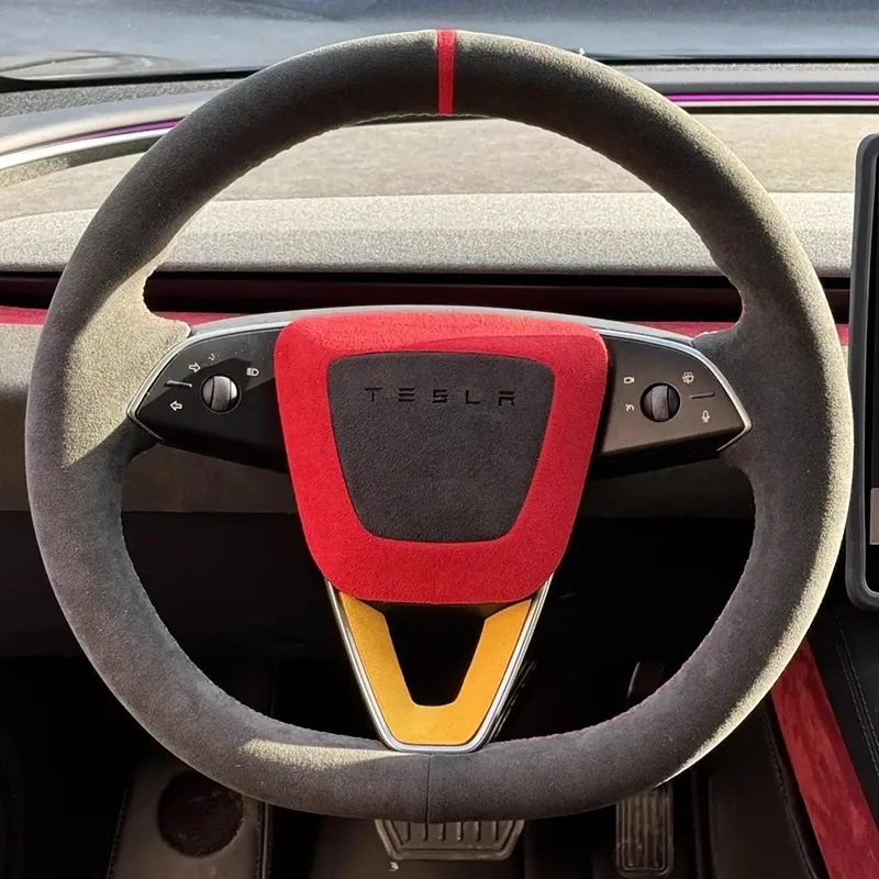 جديلة الجلد المدبوغ نمط غطاء عجلة القيادة ل تسلا y نموذج العرعر نموذج 3 2023 2024 2025 ملحق التغطية الكاملة #2