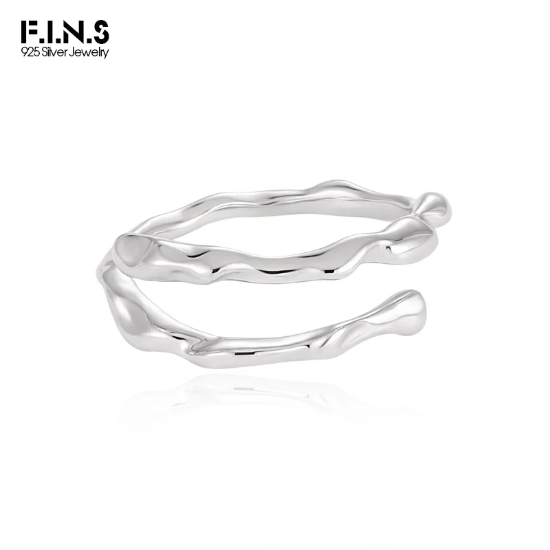 F.I.N.S Minimalist Irregular Lines S925 Sterling Silver Open Ring Double Layer Overlap Adjustable Index Finger Jewelry Accessory