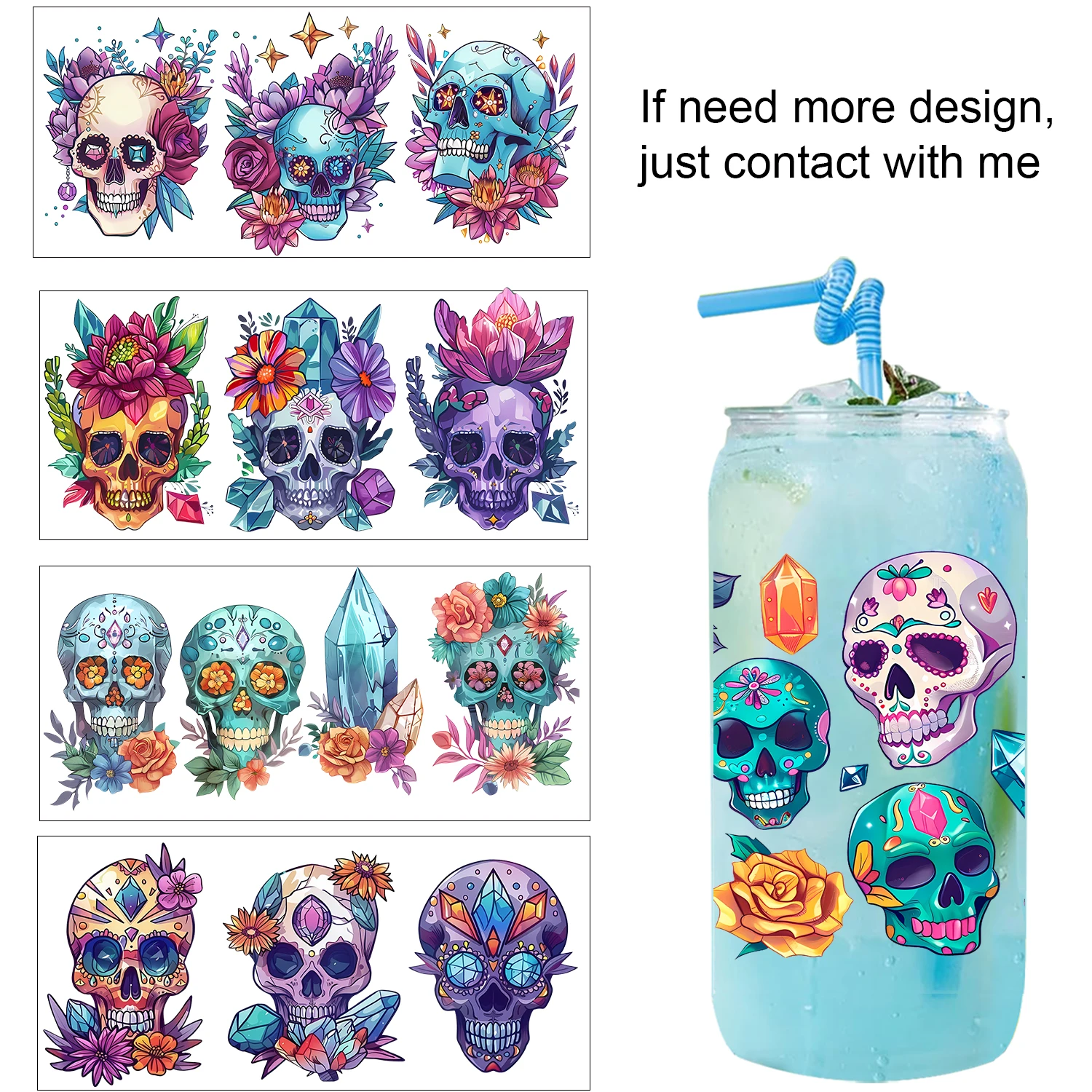 

Mysterious Crystal Skull easy peel waterproof Party DIY Decals 3D transfers uvdtf tumbler seal stickers 16oz uv dtf cup wraps