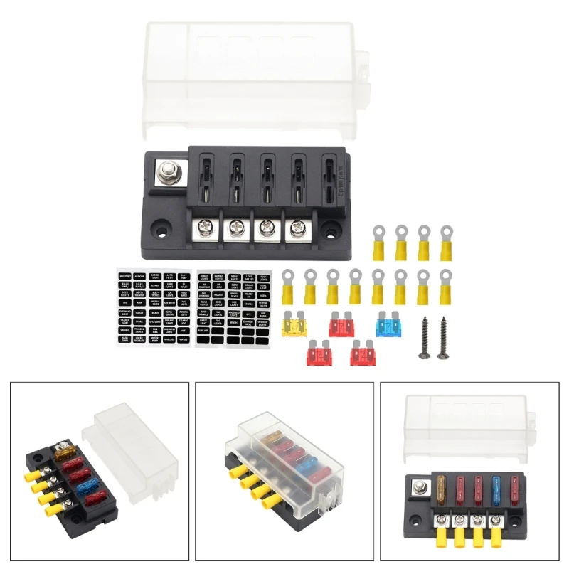 4 Way Fuses Block with Negative Bus  ATC/ATO4 Circuit Fuses Box with Negative Bus,Protections Cover, & Bolt Terminals D7YA