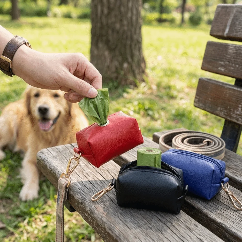 Waterproof Fabric Pet Poop Bag Holder Zipper Closure Mini Size Poop Bag Carrier Lightweight Solid Color Waste Bag Storage