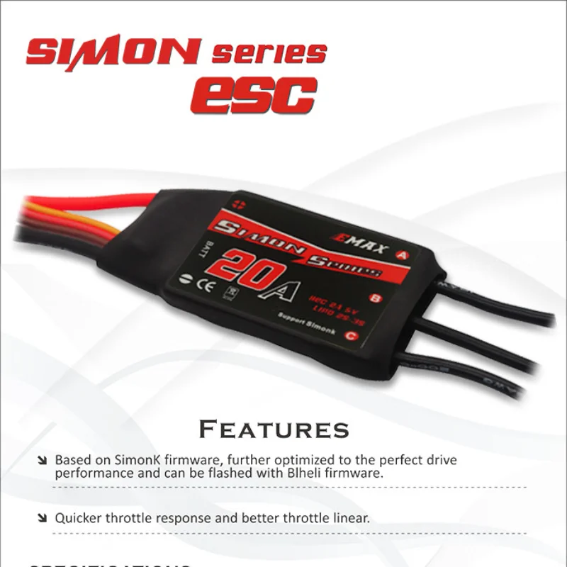 

Контроллер скорости Emax 2-3S 20A Simon ESC для квадрокоптера FPV RC