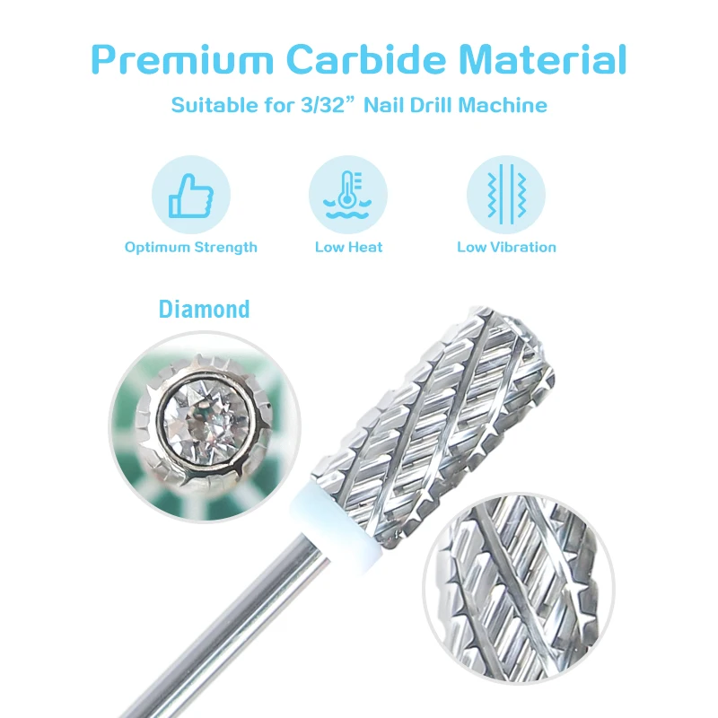 Grote Ronde Top Met Diamant Nail Boor Bit Carbide Wolfraam Vat Snijder Links Rechter Hand Twee Weg Slijpen Remover Voor Nagel Gel