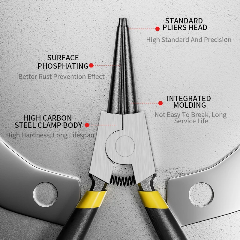 Alicate Circlip Set, Alicate Longo Nariz, Retained Snap Ring Remover Ferramentas, Inner e Outer Bent, 6 em, 7 em, 9 em, 4PCs