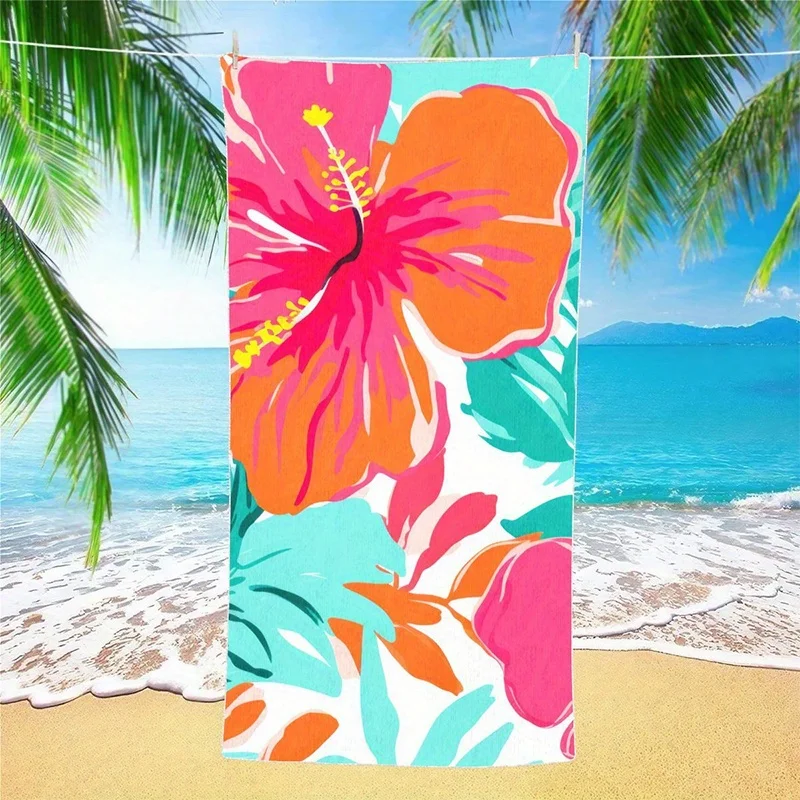 Beach Towel Tropical Flowers Printed Pattern Sun Protection Windproof Suitable For Pool Camping Travel Blanket