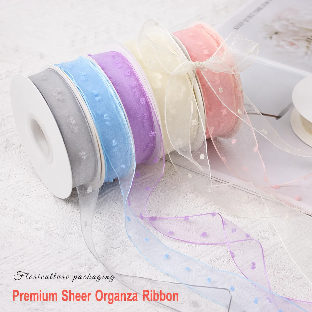 10 Yards/Roll 2.5/4cm Sheer 3d Dot Bubble Mesh Organza Ribbon For Flower Bouquet Gift Wrapping Diy Craft Decoration
