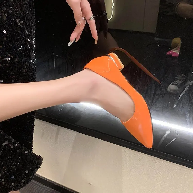 Women\'s Candy Color Pointy High Heel Shoes Fashion Everything Casual Chinese Heel Heels Solid Color Shoes for Women 33-43 Pumps