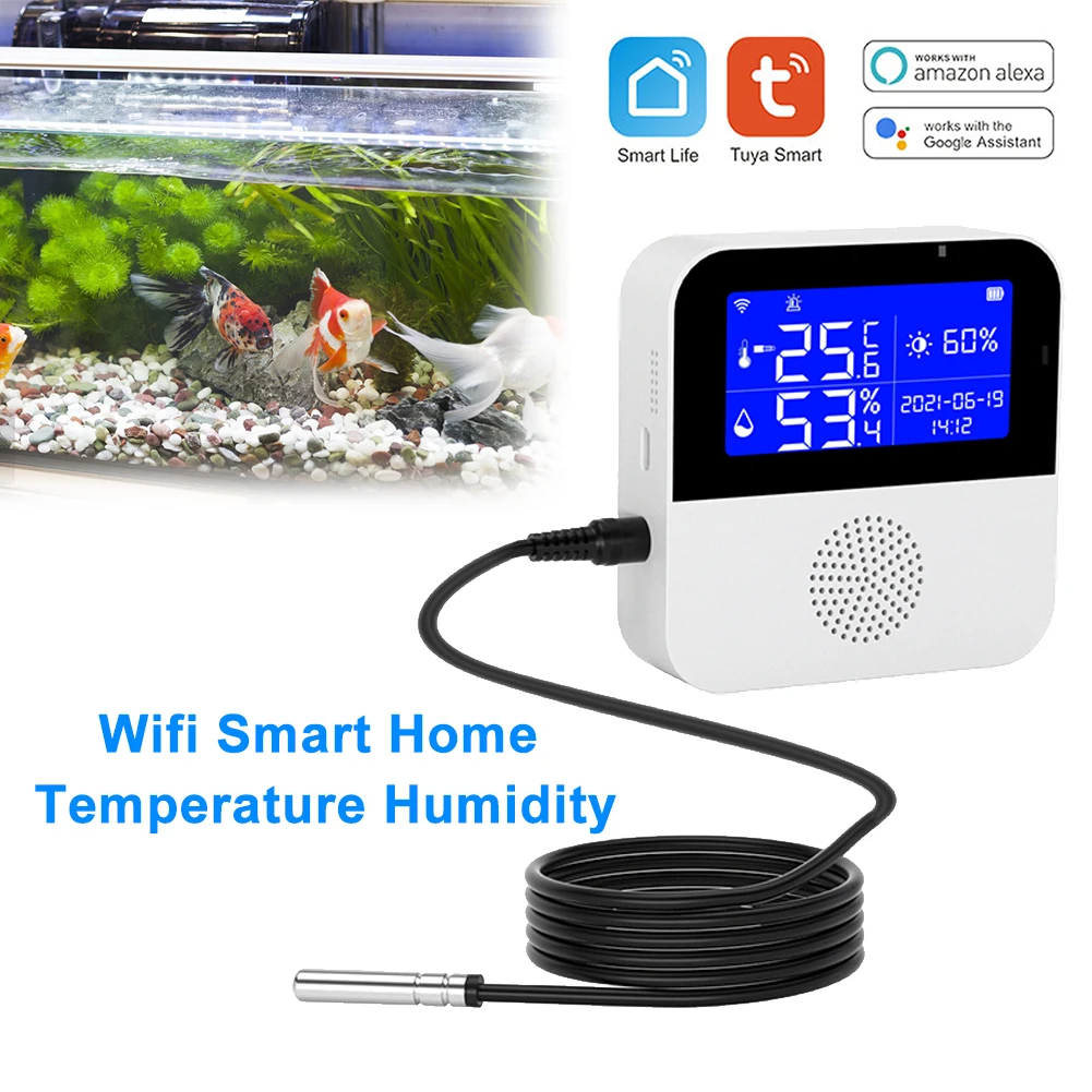 Tuya-Sensor inteligente de temperatura y humedad para el hogar, higrómetro de seguridad para interior y exterior, Detector de monitoreo de plantas, Acuario y bodega, Wifi