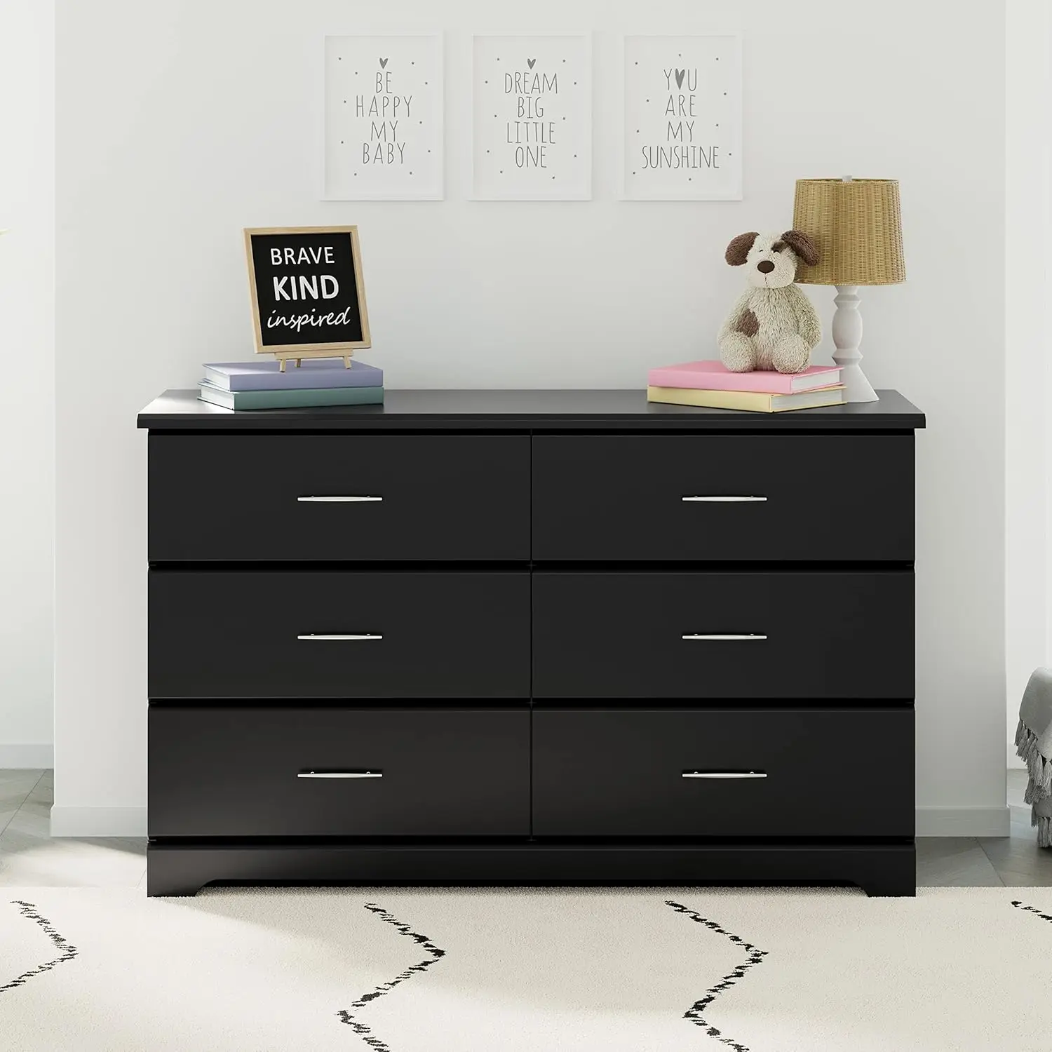 6 Drawer Double Dresser (Black) – GREENGUARD Gold Certified, For Nursery, Kids Organizer, Chest of Drawers