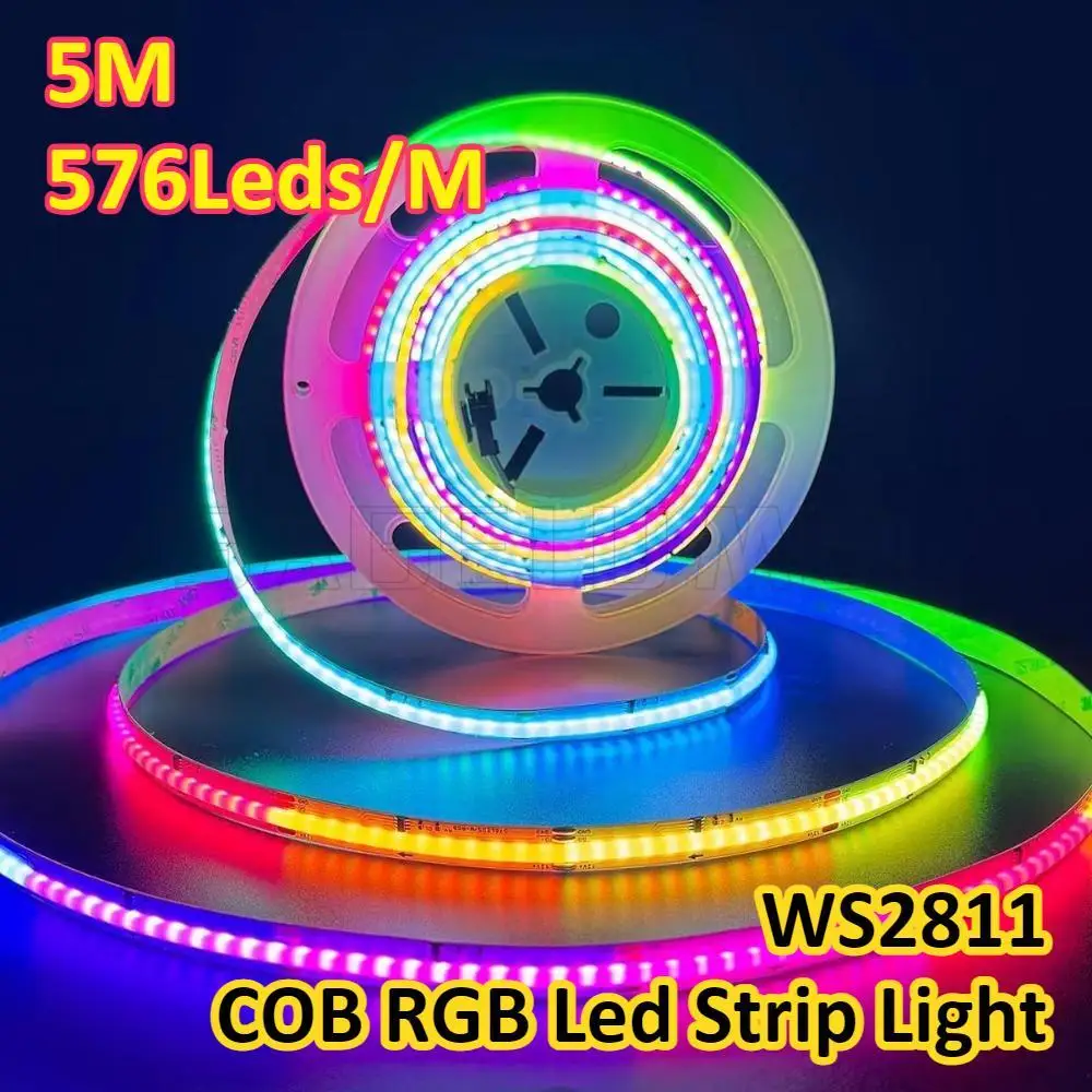 

Magic Color RGB Chasing Color Smart IC 576Led/M Flexible High Density Cob Led Strip Light SPI WS2811 for Gaming Room Party Decor