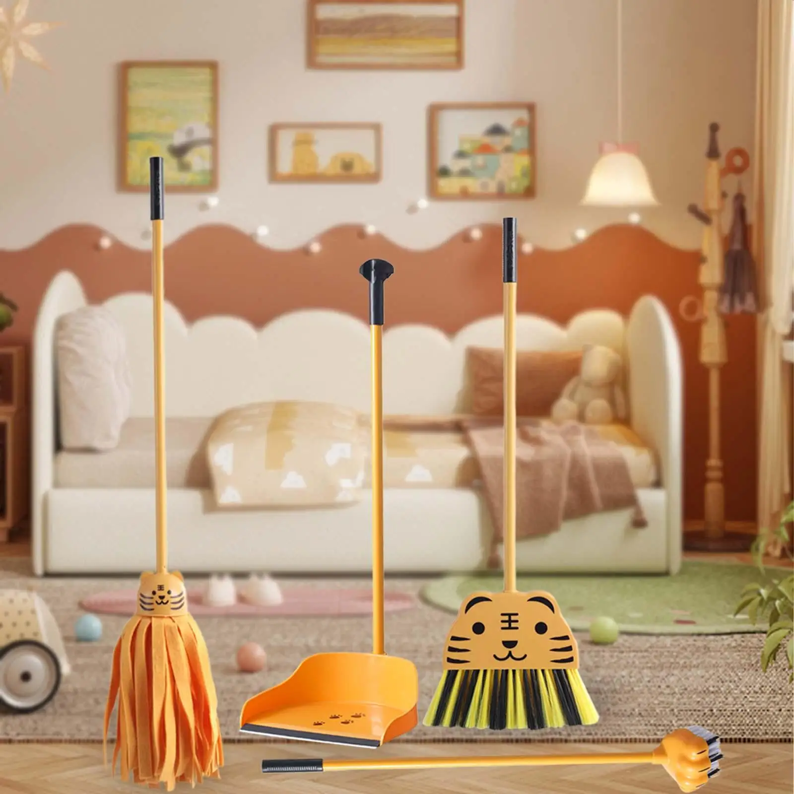 Mini Broom with Dustpan for Kids Kindergarten Cartoon Practical Roles Play Educational Toys Children Housekeeping Cleaning Tools