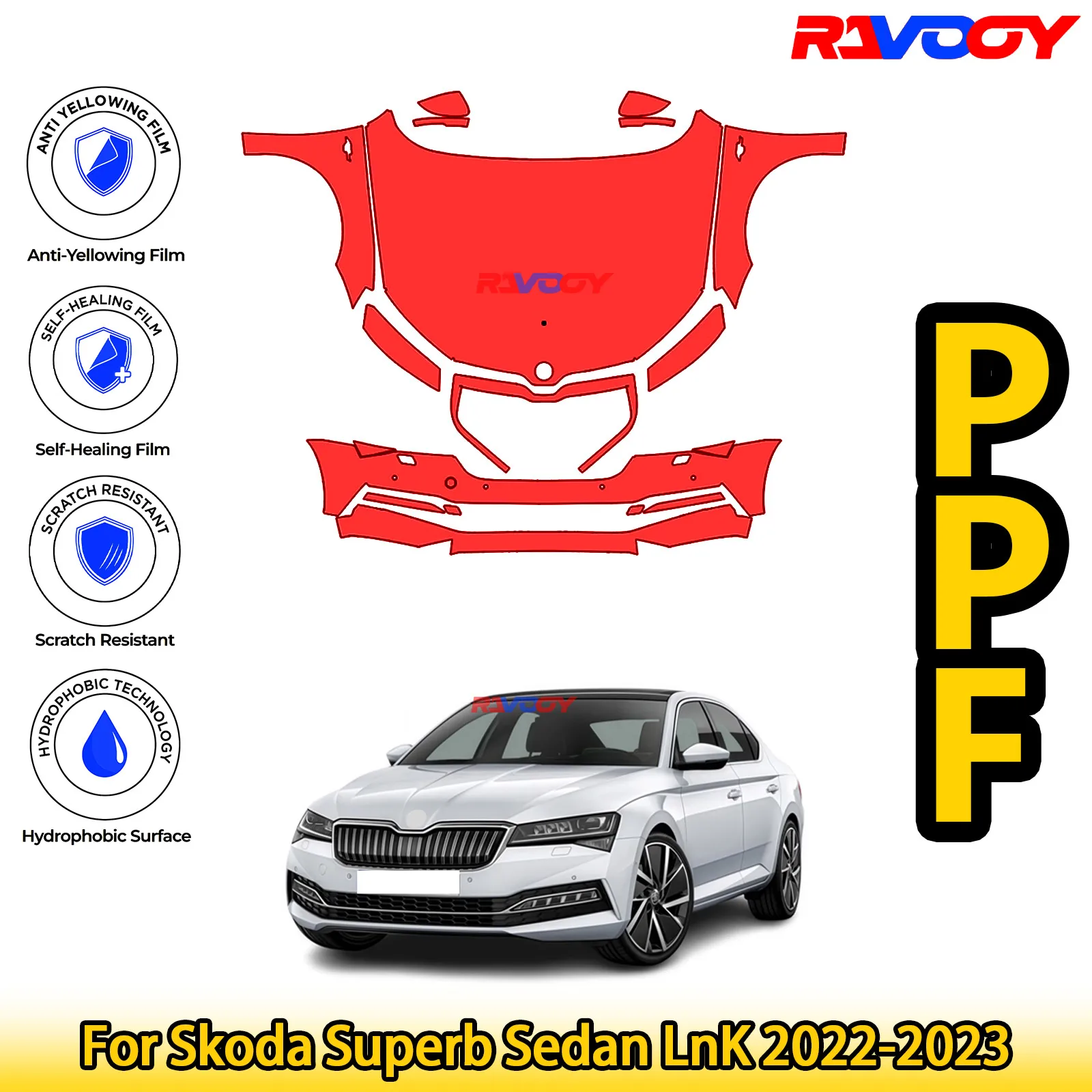 

Для Skoda Superb Sedan LnK 2022-2023 глянцевая матовая черная предварительно вырезанная передняя PPF комплект защитная пленка для краски