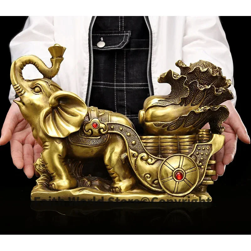 34CM HOME office SHOP TOP efficacious Money Drawing GOOD LUCK Mascot # Thailand India elephant GOD FENG SHUI Brass statue