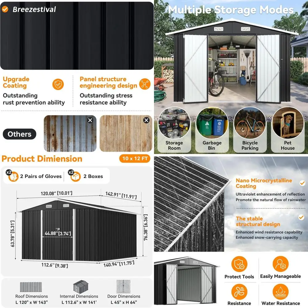 

Прочный металлический уличный навес 10x12 с запираемыми дверцами — устойчивый к атмосферным воздействиям садовый ящик для патио и у бассейна