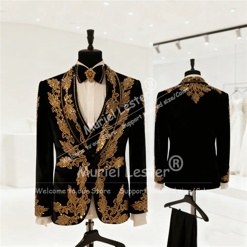 

Роскошный мужской костюм с бусинами и кристаллами для свадьбы, шаль с лацканами, пиджаки для выпускного вечера, индивидуальный мужской деловой вечерний смокинг для жениха, наряды