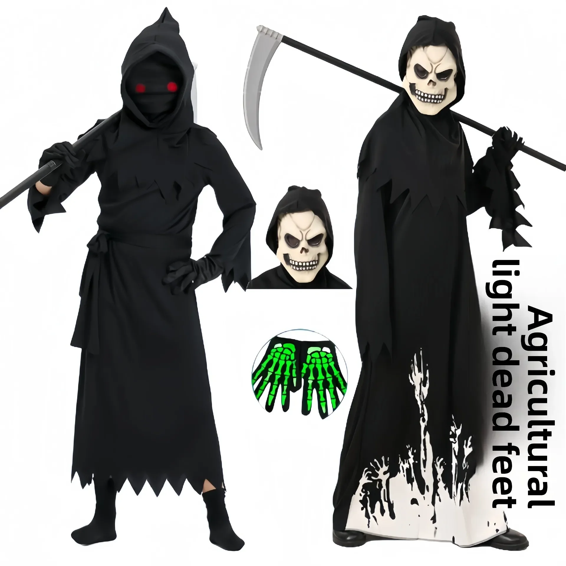 Hot Sale Halloween Cos Black Luminous Grim Reaper Costume Horror Cosplay  Stage Performance Costume