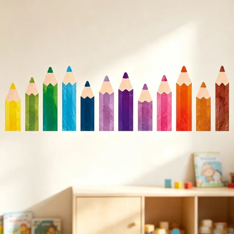 Colorful Pencil Wall Stickers Watercolor Crayon Decals For Room Nursery Classroom Art Decorations Removable DIY Creative Mural