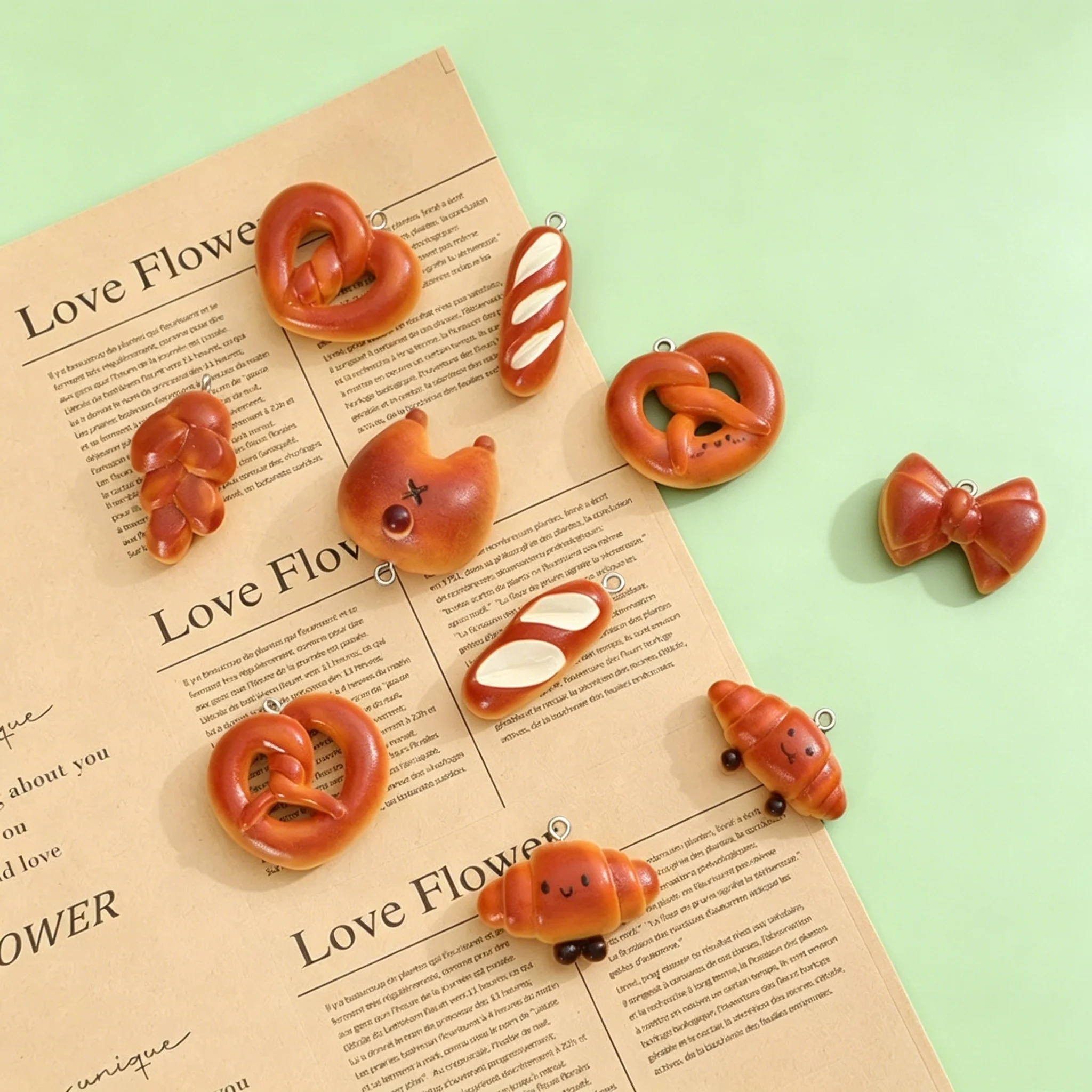 10PCS Simulated Alkaline Water Bread Resin Charms Pretend Play Food DIY Necklace Phone Chain Bag Hanging Decorations