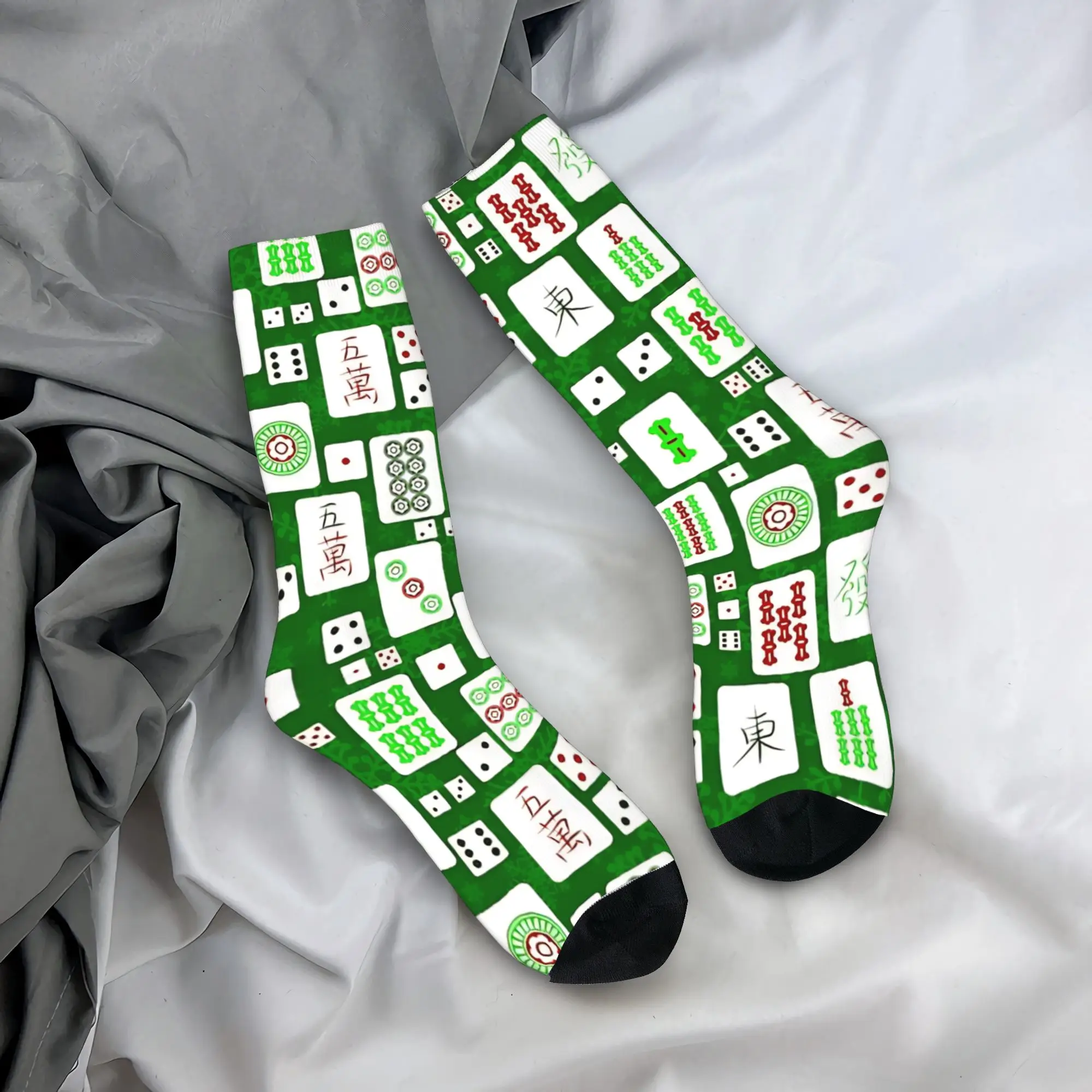 Green Christmas Mahjong Game Asian Snowflakes Socks Anti Slip Stockings Men Quality Cycling Socks Autumn Leisure Pattern Socks