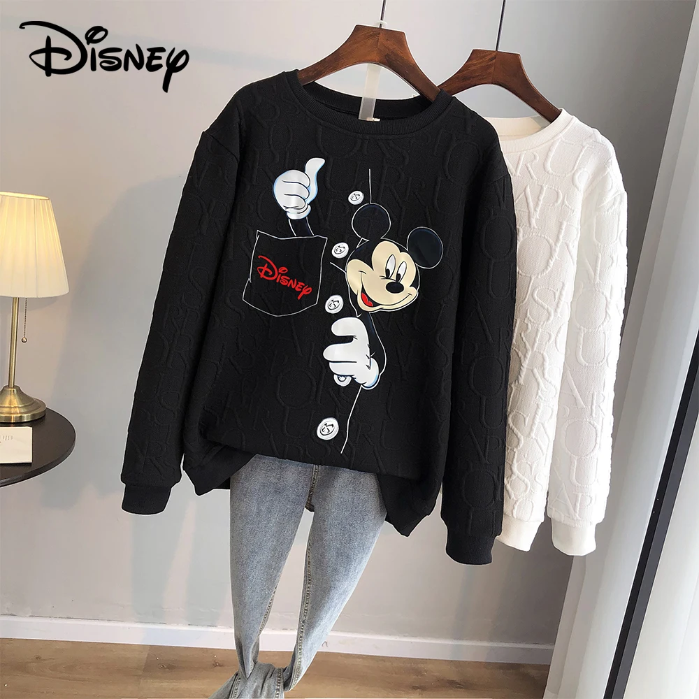 Disney 2024 Anime Funny Mickey Mouse Print Loose Sweatshirt Spring Autumn Cartoon Pullover Top Clothing